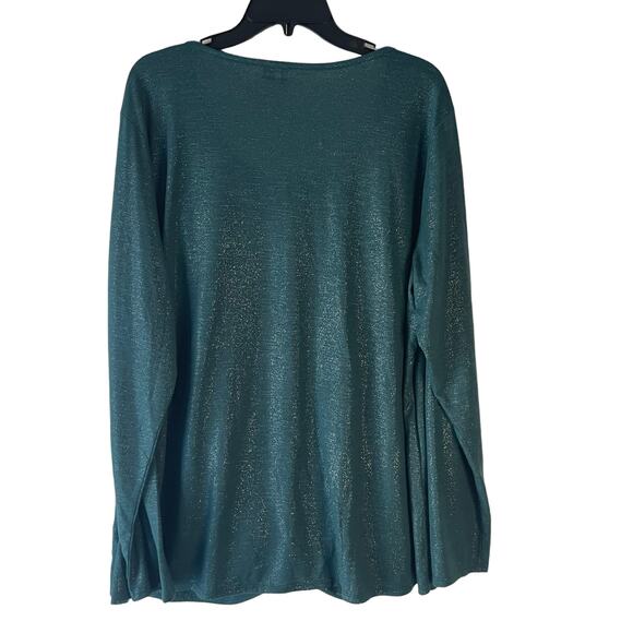 Cato Women's Plus Size 22/24 W Green Metallic Sparkle Twist Front Blouse - Picture 4 of 8